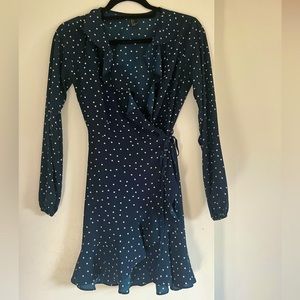 Blue Polka-Dot Wrap Mini Dress S